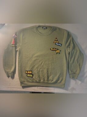 ICON Olive Crewneck Sweater with Retro Patch Details